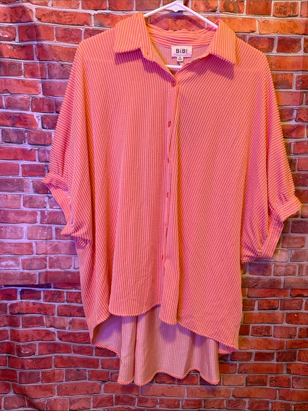 BiBi Pink Ribbed Button-Up Tunic